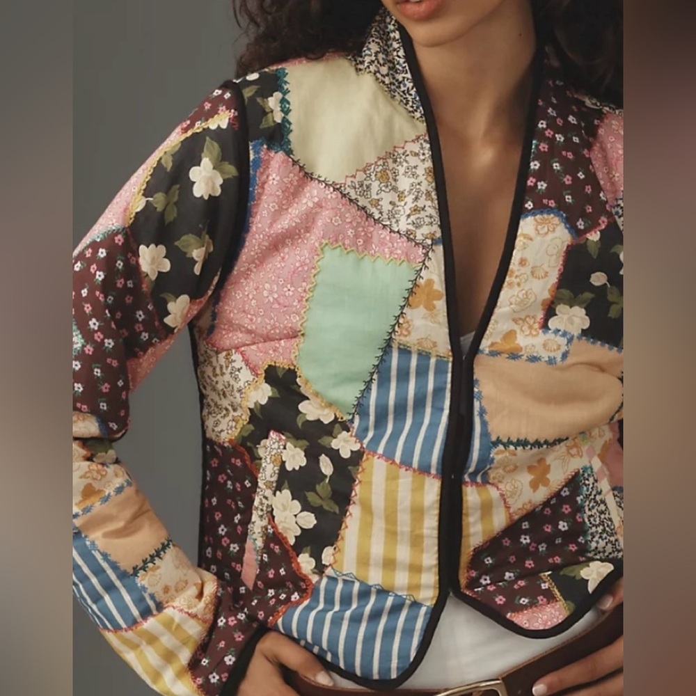 NWT Anthropologie Patchwork Multicolor Women's Bomber Jacket